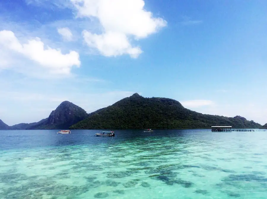 Scenic view of Bohey Dulang island from a boat Sand Bay Resort